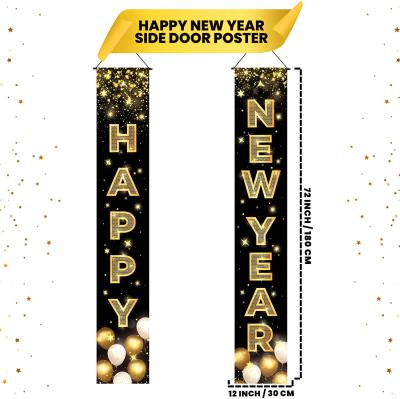 China Eco-friendly 2 Pcs Big Gold 2022 Happy New Year Banner Party Decorations Happy New Year Banner for sale