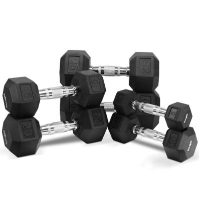 China Durable 55kg Factory Made Dumbbells Wholesale Rubber Wrapped Iron Foundations Hex Dumbbell Hand Weight for sale