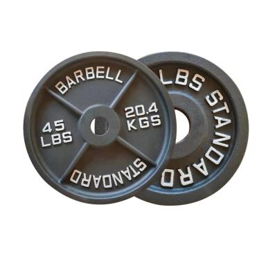 China Durable Wholesale Bodybuilding Cast Iron Barbell Black Paint Weight Plates Free Weight Fitness Equipment for sale