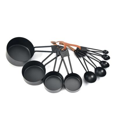 China Viable Black Measuring Cups and Spoons Set 9 Piece Stainless Steel Measuring Cups and Spoons Set for sale