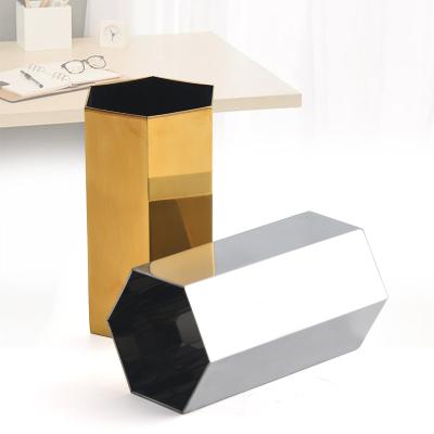 China Personalized Hexagon Calendar Gold Color Metal Stainless Steel Desk Pen Pencil Holder Makeup Brush Holder Organizer for sale