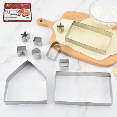 China Viable Beeman 10PCS Baking Decorating Tool Christmas 3d Gingerbread House Cookie Cutter Cookie Mold Set for sale