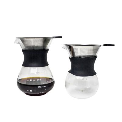 China Sustainable Heat Resistant Glass Coffee Slice Pot Drip Coffee Pot With Stainless Steel Filter for sale