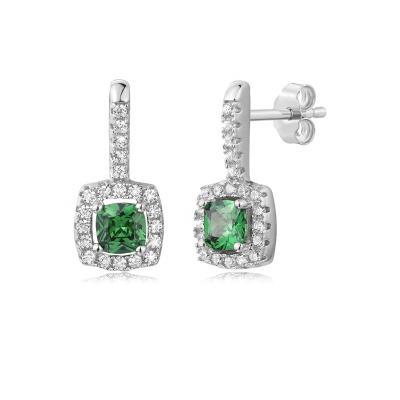 China 2021 New Trendy Green CLASSIC CZ Stud Earrings For Women 925 Fashion Square Earring for sale