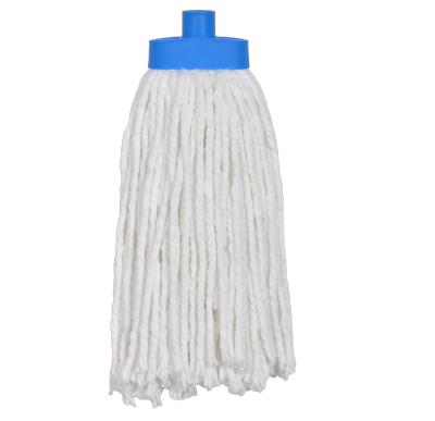 China Sustainable Cotton Milky White Rubbing Mop With Blue Plastic Head Recycled Cotton Mop Refill for sale