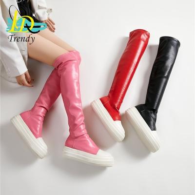 China New Design Thigh High Boots Western Flat Mid Long Tube High Over The Knee Platform Soled Thick Women's Boots Women Shoes for sale