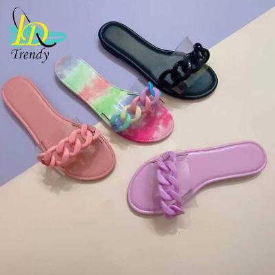 China Jelly Sandals Slipper Border Toe Wedge Heel Summer New Set Toe Sandals Female Rhinestone Steel Flat Sandals for sale