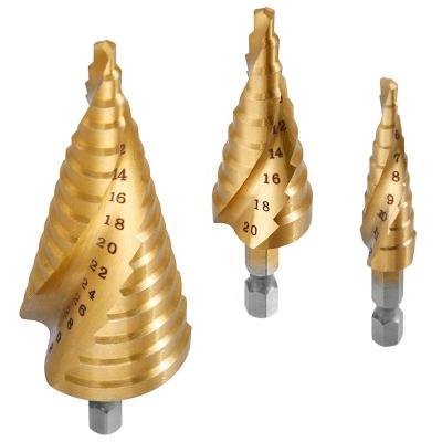 China For Titanium Metal Shank Flat Spiral Plating HSS Three Step Drill Bit For Metal Drilling for sale