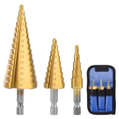 China For 3PC Titanium Plated Metal Step Drill Bit for sale