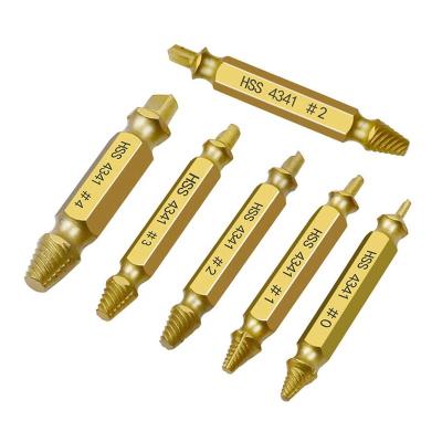 China For Removing Damaged Steel Screws 6pc 4341High Speed ​​Titanium Coated Damaged Broken Screw Extractor Set for sale