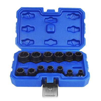 China 40CR 13Pc Bolt Nut Screw Remover Extractor Socket Tool Set Removal Set Bolt Nut Screw Removal Impact Damaged Socket Wrench for sale