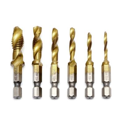 China 6pcs Hardened Steel Titanium Coated Tap And Drill Bit Set for sale