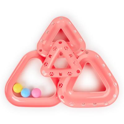 China Moving Pet Kitten Tower Cat Toy Viable Funny Interactive Plastic Disc Circle Turntable Toy Pet Balls Track for sale