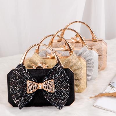 China High Quallity Small Square With Sequins Bow Tie Clutch Bag Evening Bags Set Auger Evening Luxury Bag for sale