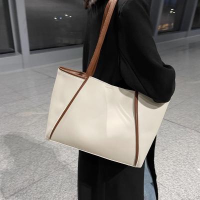 China Other New Coming Large Capacity Ladies Tote Bag PU Leather Pure Color Luxury Design Women's Tote Bags for sale