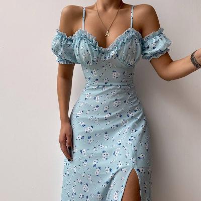 China SZ3048 anti-static sexy v-neck backs for women with strapless skirts and tight floral halter dresses for summer for sale