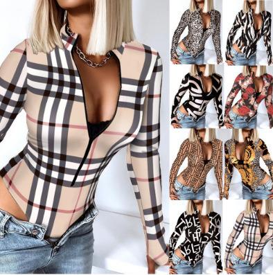 China SZ1254 QUICK DRY long sleeve v-neck zipper printed one piece coat for women for sale