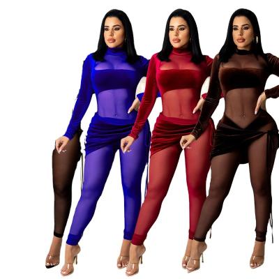 China SZ0941 QUICK DRY fashion sexy mesh velor stitching solid color jumpsuit for women for sale