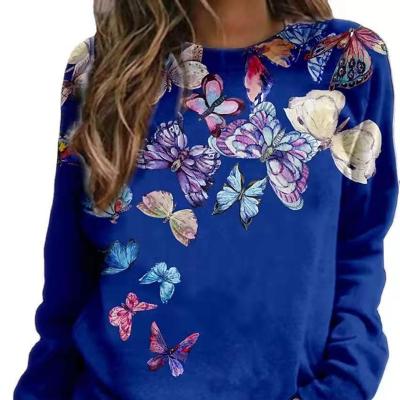 China SZ1119 Butterfly Anti-pilling Short Sleeve Hoodie Floral Animal Printing Long Round Collar for sale