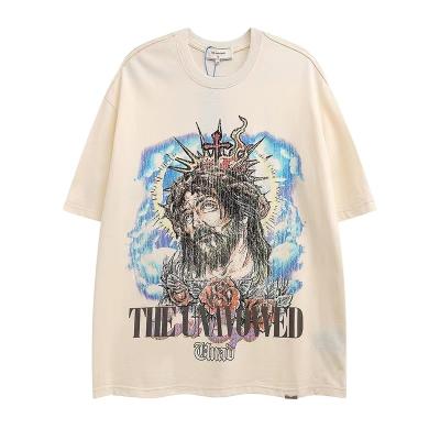 China Custom Graphic T-shirt Vintage Screen Printing T-shirt Men's Clothing Anti-Wrinkle Cotton Heavy Vacuum Acid Wash T-shirt for sale