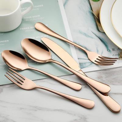 China Popular Minimalist Design Stainless Steel Pink Gold Cutlery Set Gold Plated Flatware For Restaurant Party for sale