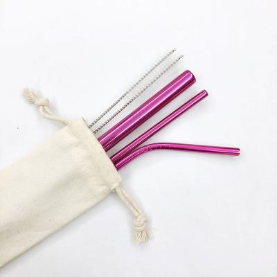 China Sustainable 18 / 8 Drinking Straws Stainless Steel Straw Eco Friendly Sets With Bag for sale