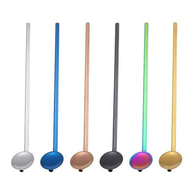 China Viable Drinking Spoon Metal Straw Straw Spoon Cocktail Milk Coffee Juice Stirring Spoon Bar for sale