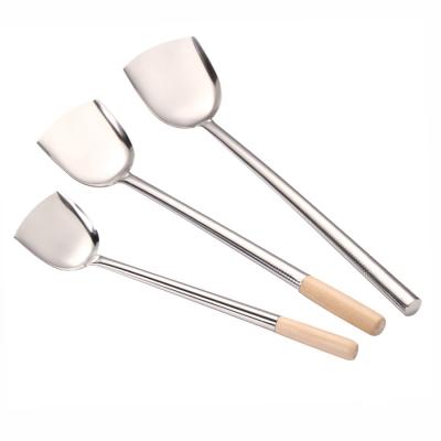 China Sustainable Best Selling Restaurant Stainless Steel Cooking Tools With Wooden Handle Spatula for sale