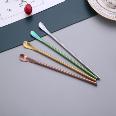 China Sustainable Hot Selling Round Long Handle Dessert Spoon Stainless Steel Tea Mixing Coffee Stirring Spoon for sale