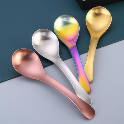 China Sustainable Eco-friendly Colorful Reusable Wholesale Stainless Steel Restaurant Soup Spoon Table Serving Spoon for sale