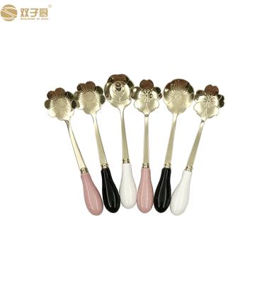 China Viable Ceramic Stainless Coffee Ice Cream Coffee Mini Handle Mixing Spoon for sale