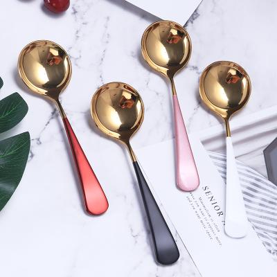 China Sustainable New Product Colorful Handle Round Cupping Titanium Coffee Spoon Stainless Steel Korean Spoon for sale