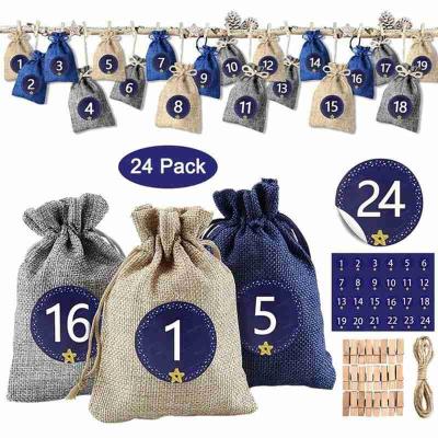 China Christmas Advent Calendar Bags 24PCS Snack Set 24 Days Burlap DIY Gift Bags With Embellishments Christmas Advent Calendar C Designs for sale