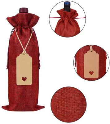 China Burlap Wine Sack with Drawstring Wine Gift Bag, Single Reusable Bottle, with String and Label for sale