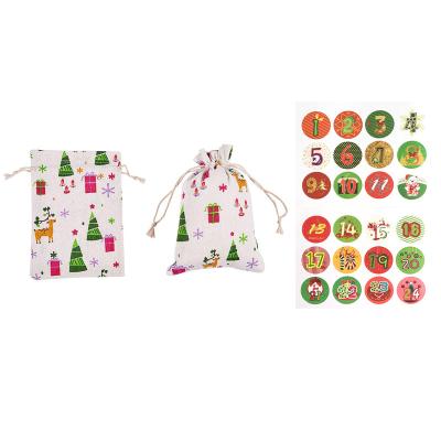 China Reusable COTTON Print Cotton Gift Bag Christmas Decoration Gift Bag Cotton Double Drawstring Fabric Bag for sale