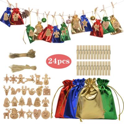 China Dacron Christmas Advent Candy Storage Gold And Silver Fabric For Hanging Advent Calendar Decorations for sale