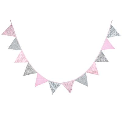 China Vintage Style Flower Triangle Banner Cotton Banner Pennant Home Decoration Holiday Pink Silver Bunting for sale