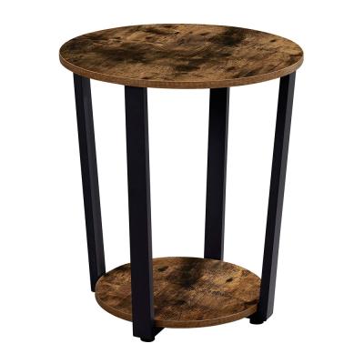 China Eco-friendly 2 Tier Table Coffee Table Industrial Round Side End Table With Storage Rack For Living Room for sale