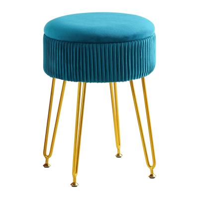 China High Quality Storage Ottoman Footrest Round Footstool Vanity Stool With Metal Legs for sale