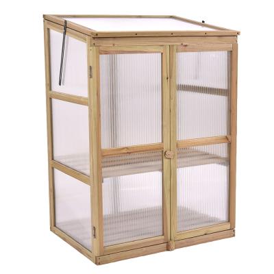 China Easily Assembled 2-Tier 55x40x80cm Mini Layers Frame Portable Wooden Greenhouse Warmhouse For Garden for sale