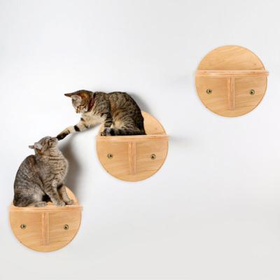 China Cats Solid Wood Around Wall Mounted Cat Shelf Wooden Pet Cat Perch Step Bed for sale