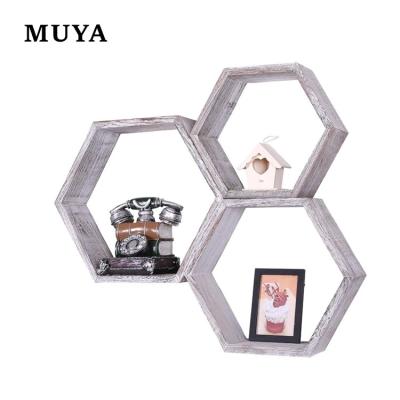 China Hexagon Adjustable Rustic Wood Wall Style Floating Shelves (Others) For Office Living Room for sale