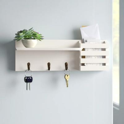 China Modern Wall Shelf Wooden Mail Organizer with Pocket and Hanging Hooks for sale