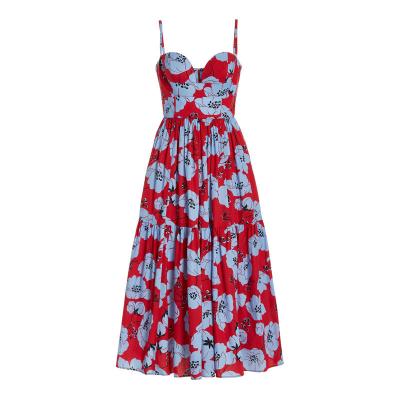 China Summer Anti-Static Wholesale Custom Ladies Casual Dresses Elegant Floral Printed Sleeveless Women for sale