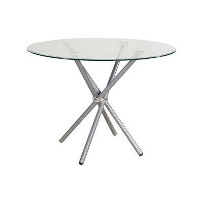 China Glass Modern Round Glass Table Chrome Metal Frame Restaurant Living Dining Room Tables for sale