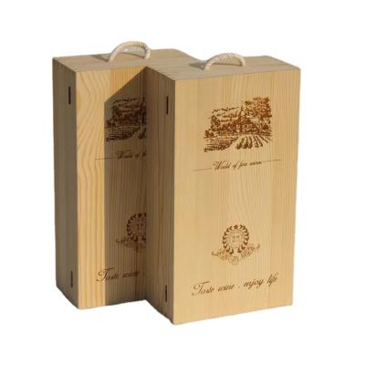 China Recycled Materials 2 Custom Empty Wooden Shipping Bottle Wine Gift Packing Storage Boxes for sale