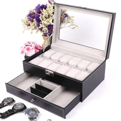 China Business.office PU Jewelry Box Double Window 12 Watch Box Leather Jewelry Storage Packaging Box Organize for sale