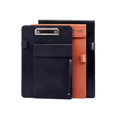 China Custom Leather Cover Easy Writing A4 Quality PU Folding Clipboard Cilp Folder for sale