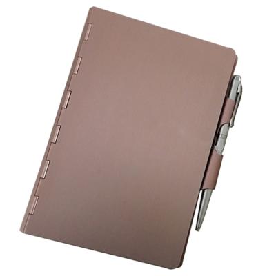 China Loose Leaf Notebook Embossed Logo Aluminum Cover Notebook Agenda With Pen for sale