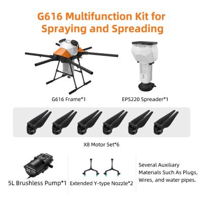 China Sprayer EFT G616 16kg 6 axle folding agricultural spray drone 16L water tank wite granule spreader kit for sale